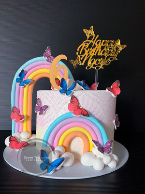 Butterflies &amp; Rainbows Single tier Cake