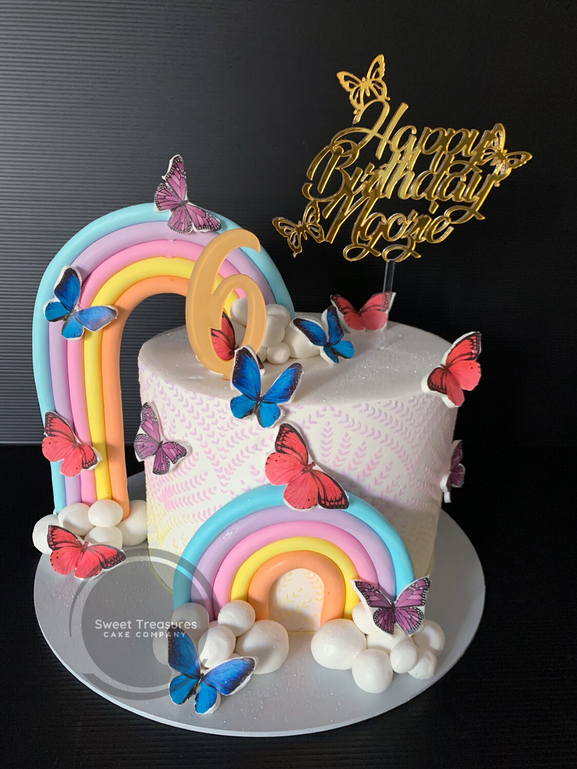 Butterflies &amp; Rainbows Single tier Cake