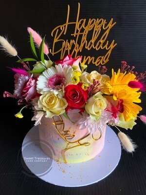 Abstract Face with fresh flowers Single tier Cake