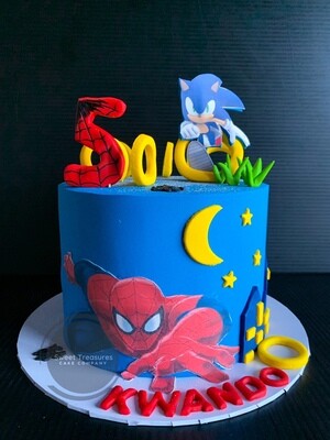 Spiderman / Sonic Birthday Single tier Cake
