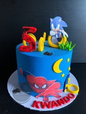 Spiderman / Sonic Birthday Single tier Cake