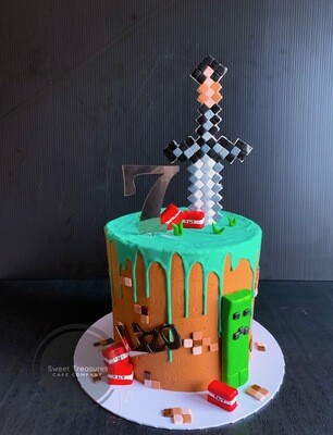 Minecraft Chocolate drip Single tier cake