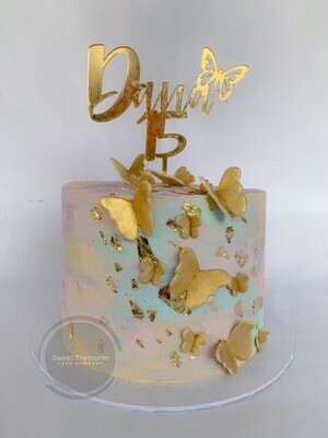 Single tier Gold butterly cake