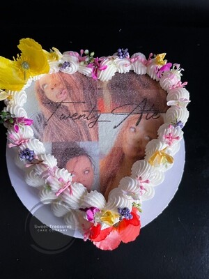 Piped Buttercream Heart shaped Single tier Cake