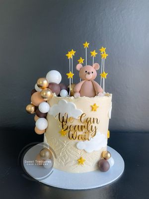 Spheres &amp; Teddy Single tier Baby Shower Cake