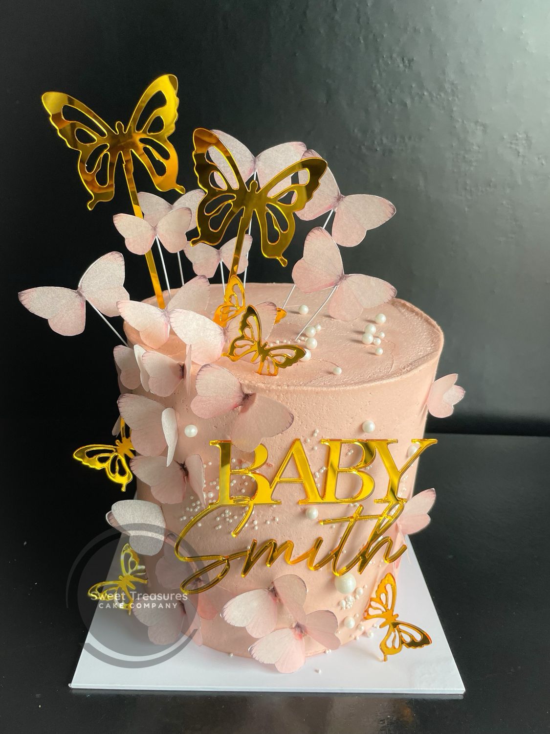 Oh Baby Butterfly themed Single tier cake