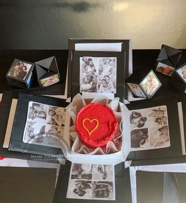 Beautifully crafted Valentine&#39;s cake inside the Explosion of Love Gift Box.