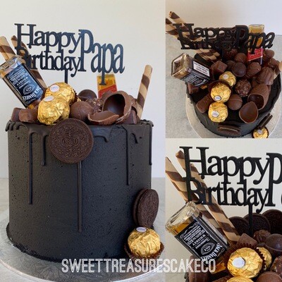 Black Whiskey Chocolate Drip Single tier Cake