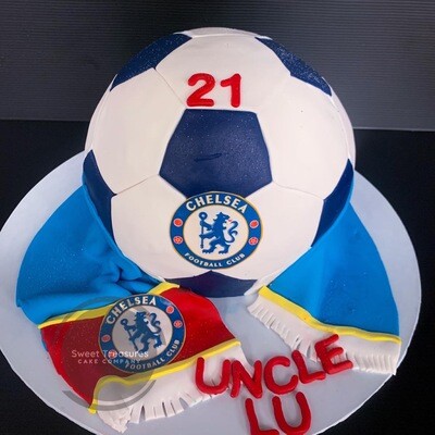 Chelsea Themed Soccer ball Single tier cake