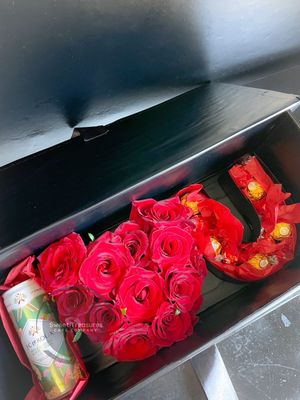 “I Love You” Valentine’s Gift Box with Cake, Flowers &amp; Alcohol