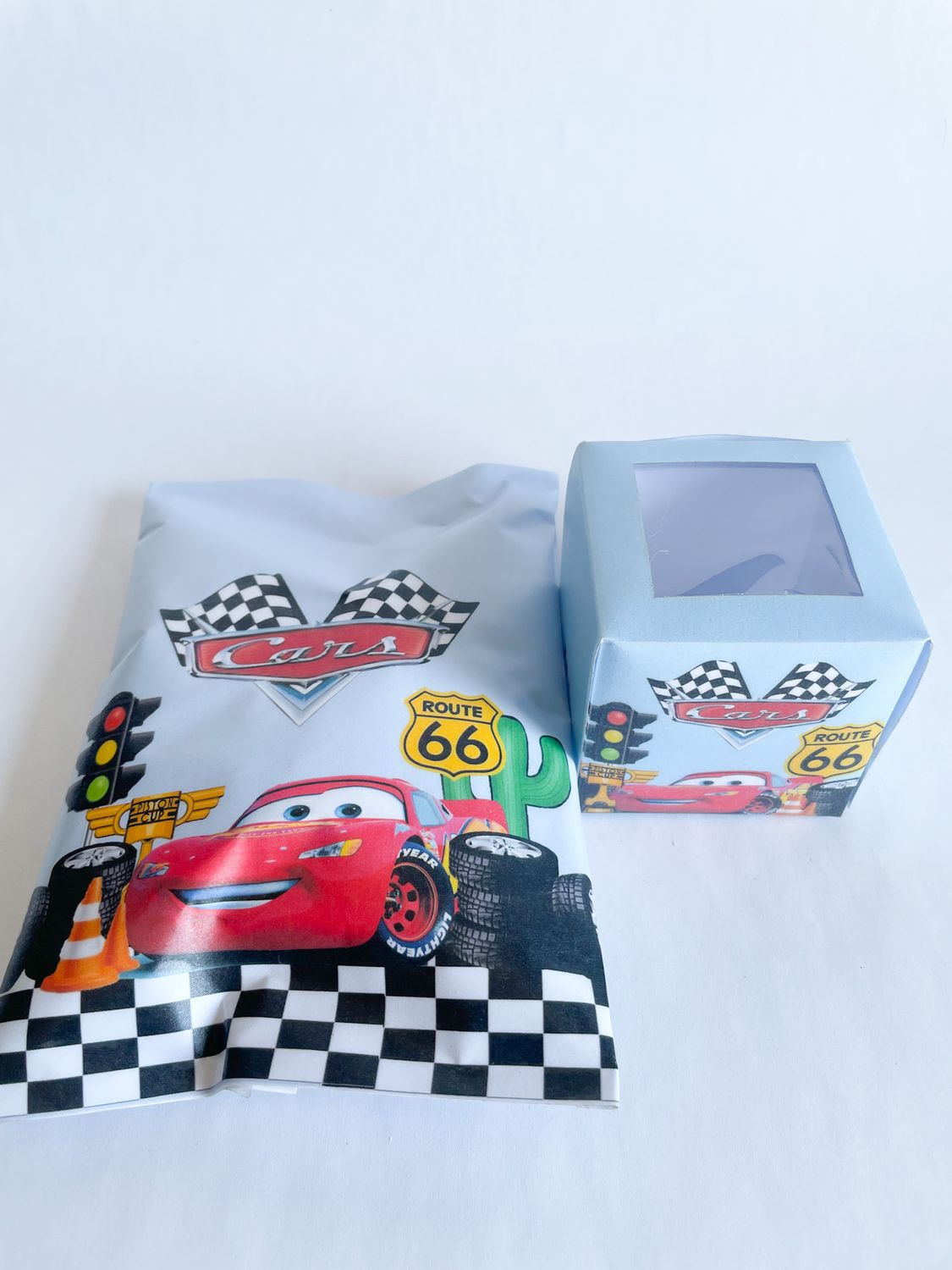 Party Pack Bag WITH matching Cupcake: Lightening McQueen Inspired
