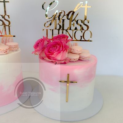 Fresh Flowers Single tier Christening Cake