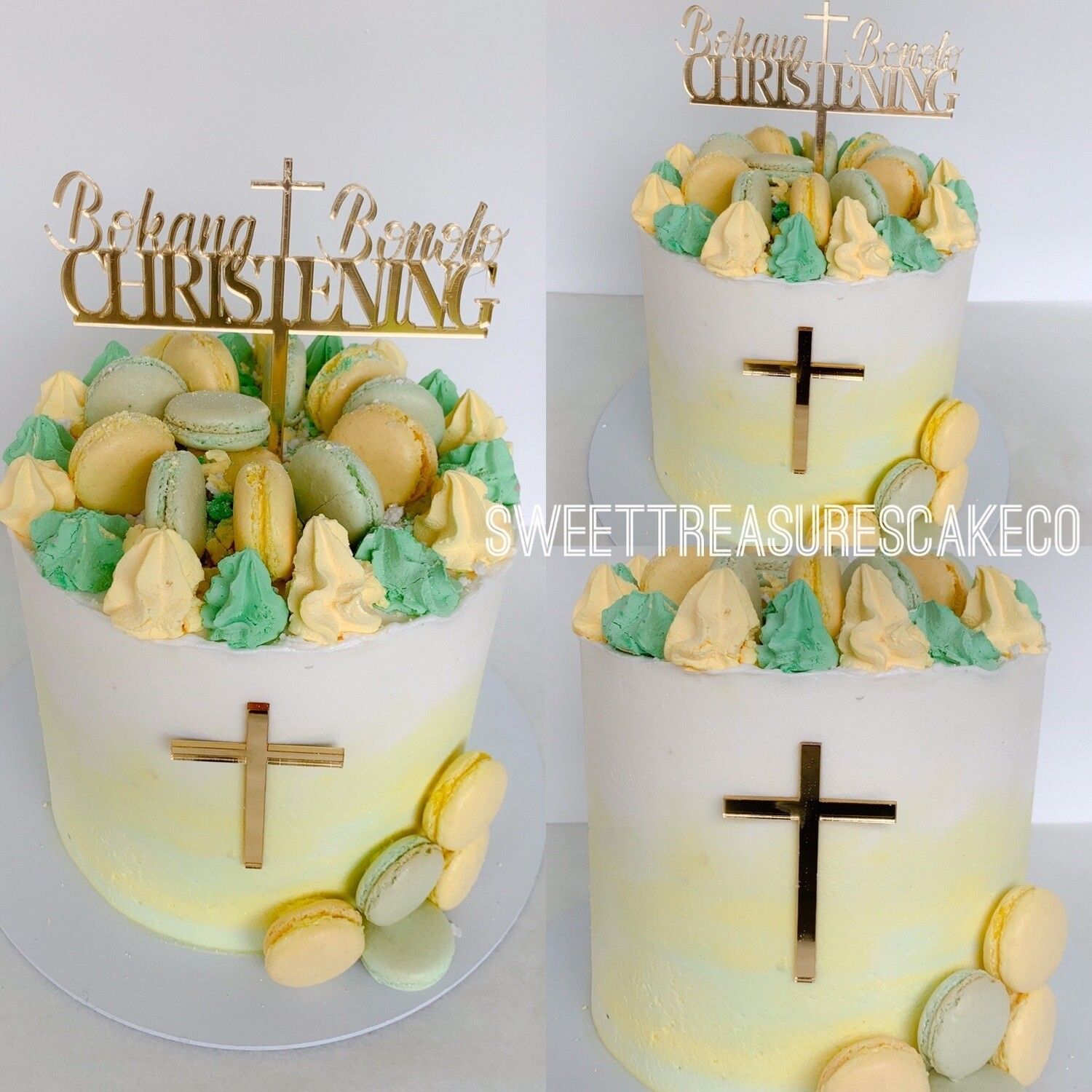 Macaroons &amp; Meringues Single tier Christening Cake