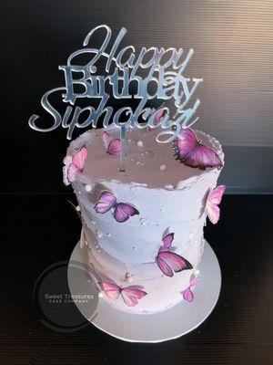 Buttercream &amp; Butterflies Single Tier Cake