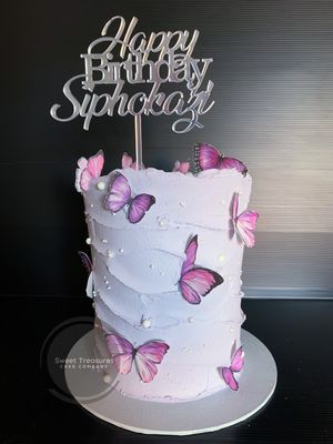 Buttercream &amp; Butterflies Single Tier Cake