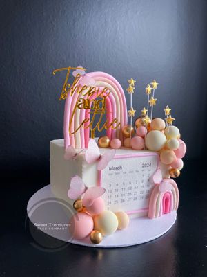Square Rainbow and Spheres Single tier Cake