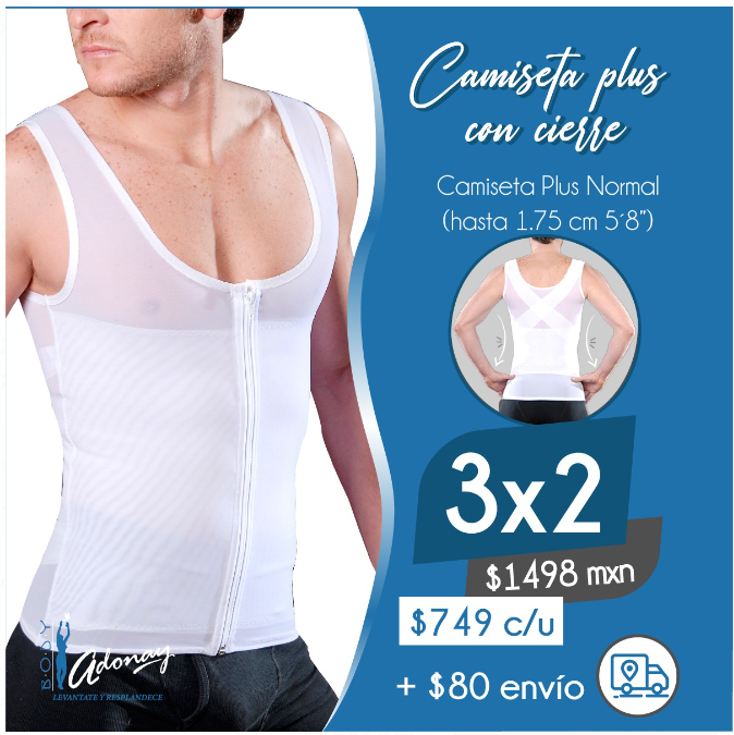 Promoción Camiseta Caballero Plus Con Cierre 3x2 Talle Normal hasta 1.75m