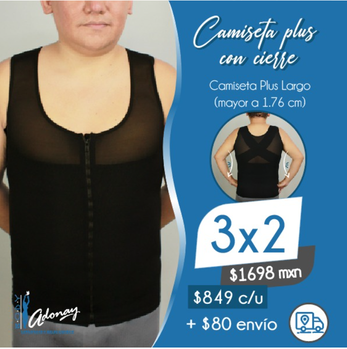 Promoción Camiseta Caballero Plus Con Cierre 3x2 Talle Largo mayor a 1.76m