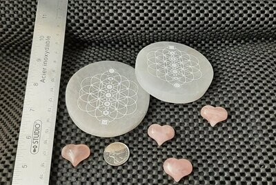 Selenite Charge Plate Circle 8cm Flower of Life with Chakra