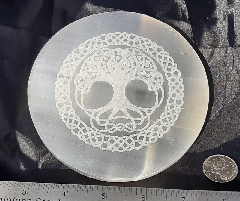 Selenite Charge Plate 14cm Celtic Tree
