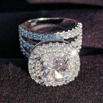 trendy luxury big 925 sterling silver engagement Ring for Women and ladies Christmas gifts with cushion zirconia wedding R4898