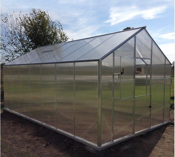 Gewächshaus ALU SANUS SILBER - B290 cm, 6 mm Polycarbonat + Dachfenster + aut. Fensteröffner + Lieferung