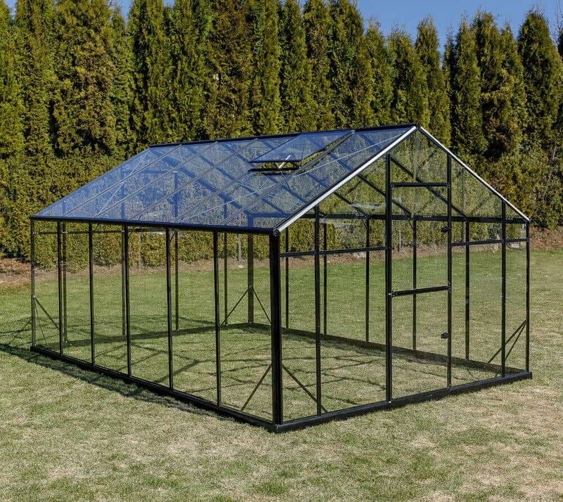 Glasgewächshaus Sanus XL – Breite 2,9m – SCHWARZ / ANTHRAZIT + Lieferung