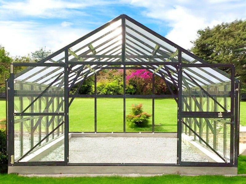 ​​Gewächshaus HYBRID, Breite 406 cm, Länge 306 / 406 cm - Glaswände und Polycarbonatdach + Versand