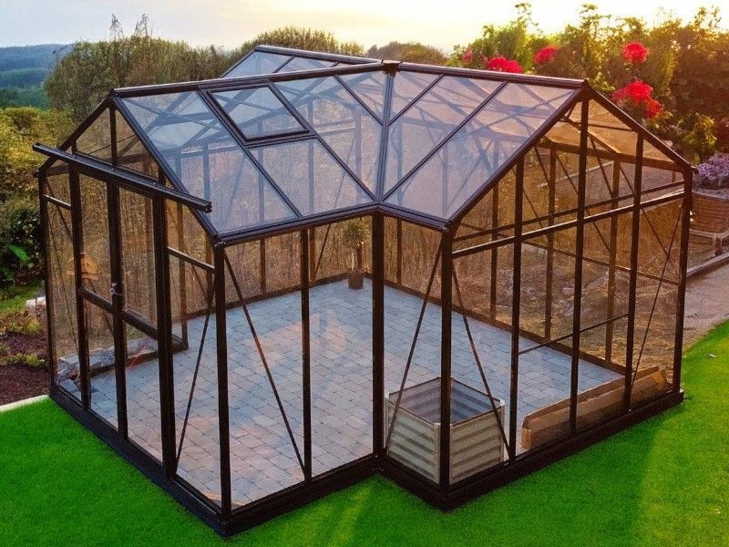 Glasgewächshaus, Breite 377 cm, Länge 319 / 381 / 443 cm
