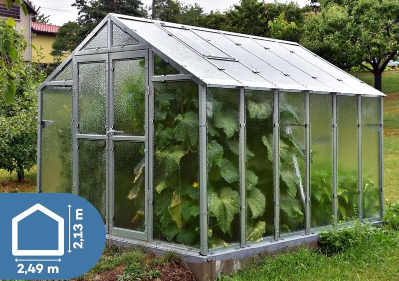 Gewächshaus GLAS VARIANTE J - Glas 4mm - Breite 2,49m + Dachrinne + Lieferung