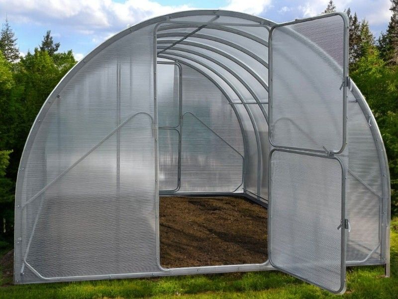 Gewächshaus COMFORT 3m breit + 6mm Polycarbonat +  2x Türen mit Fenster
