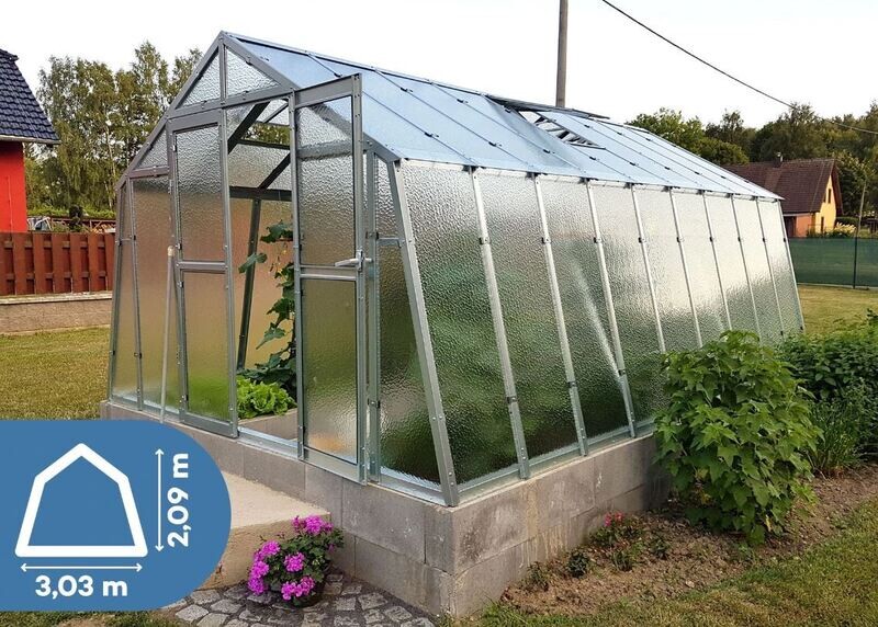 LIMES Gewächshaus GLAS PLUS - Glas 4 mm - Breite 3,03 m + Dachrinne + Lieferung