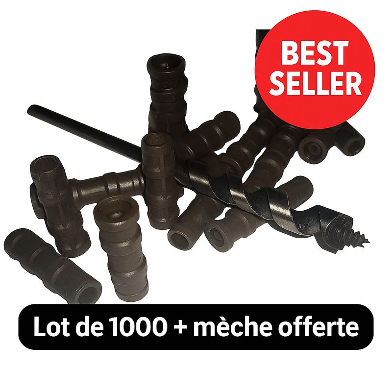 Injecteur Bois 9,5mm brun sans tête x 1000 + Mèche offerte