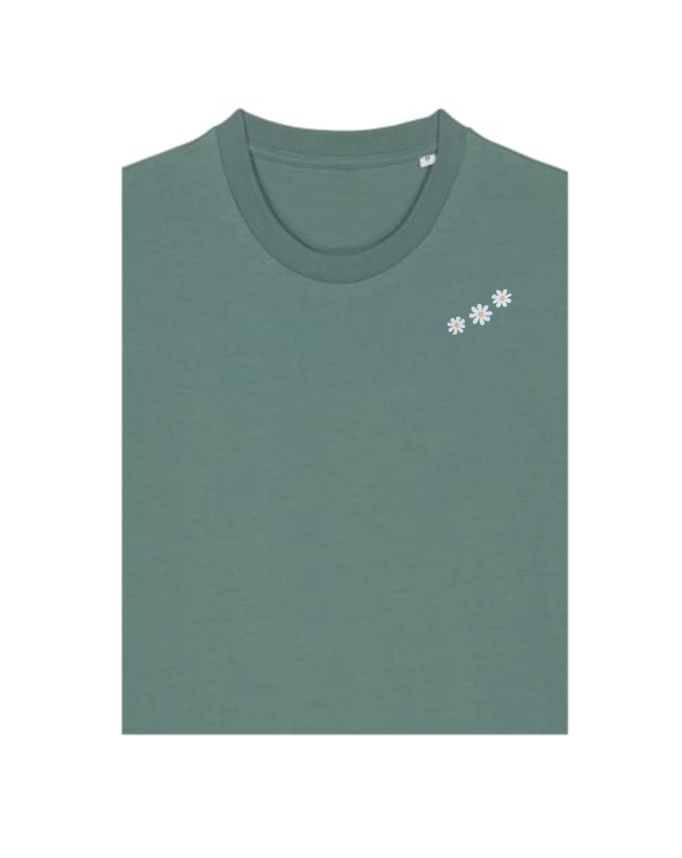 Bio T-shirt - Madeliefjes - UNISEX, Kleur T-shirt: Zee Groen