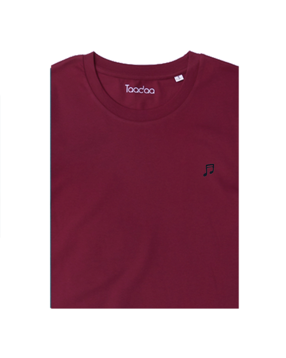 UNISEX Bio T-shirt - Muzieknoot, Kleur T-shirt: Bordeaux Rood