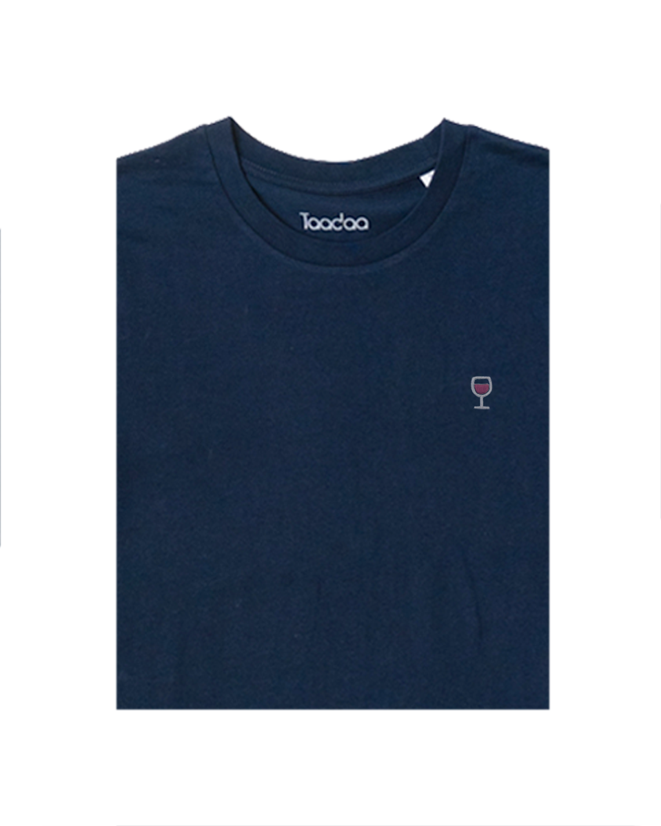 Bio T-shirt - Wijnglas - UNISEX, Kleur T-shirt: Donker Blauw