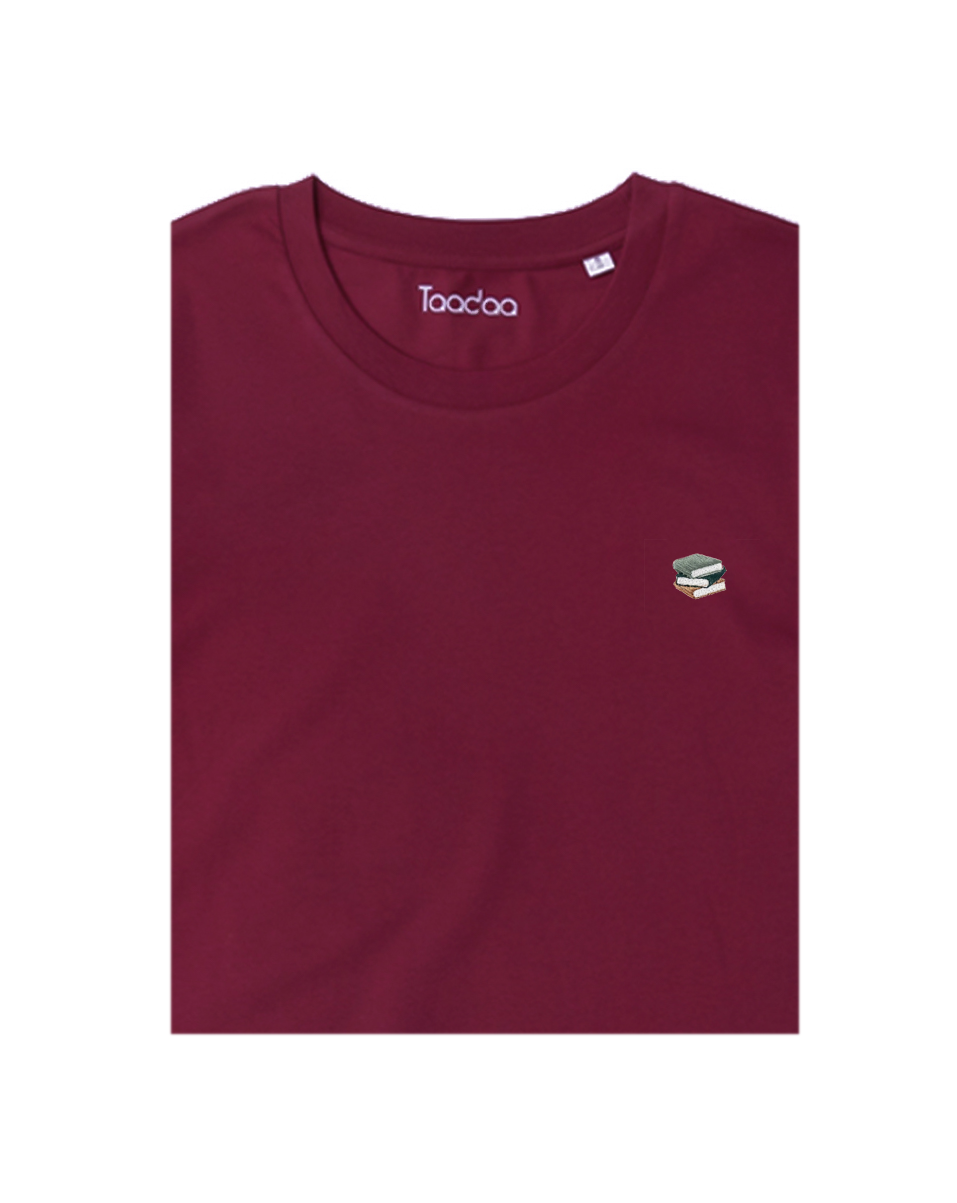 UNISEX Bio T-shirt - Boeken, Kleur T-shirt: Bordeaux Rood