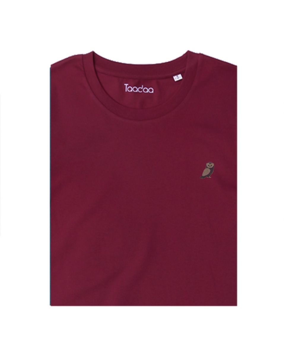Bio T-shirt - Uil - UNISEX, Kleur T-shirt: Bordeaux Rood