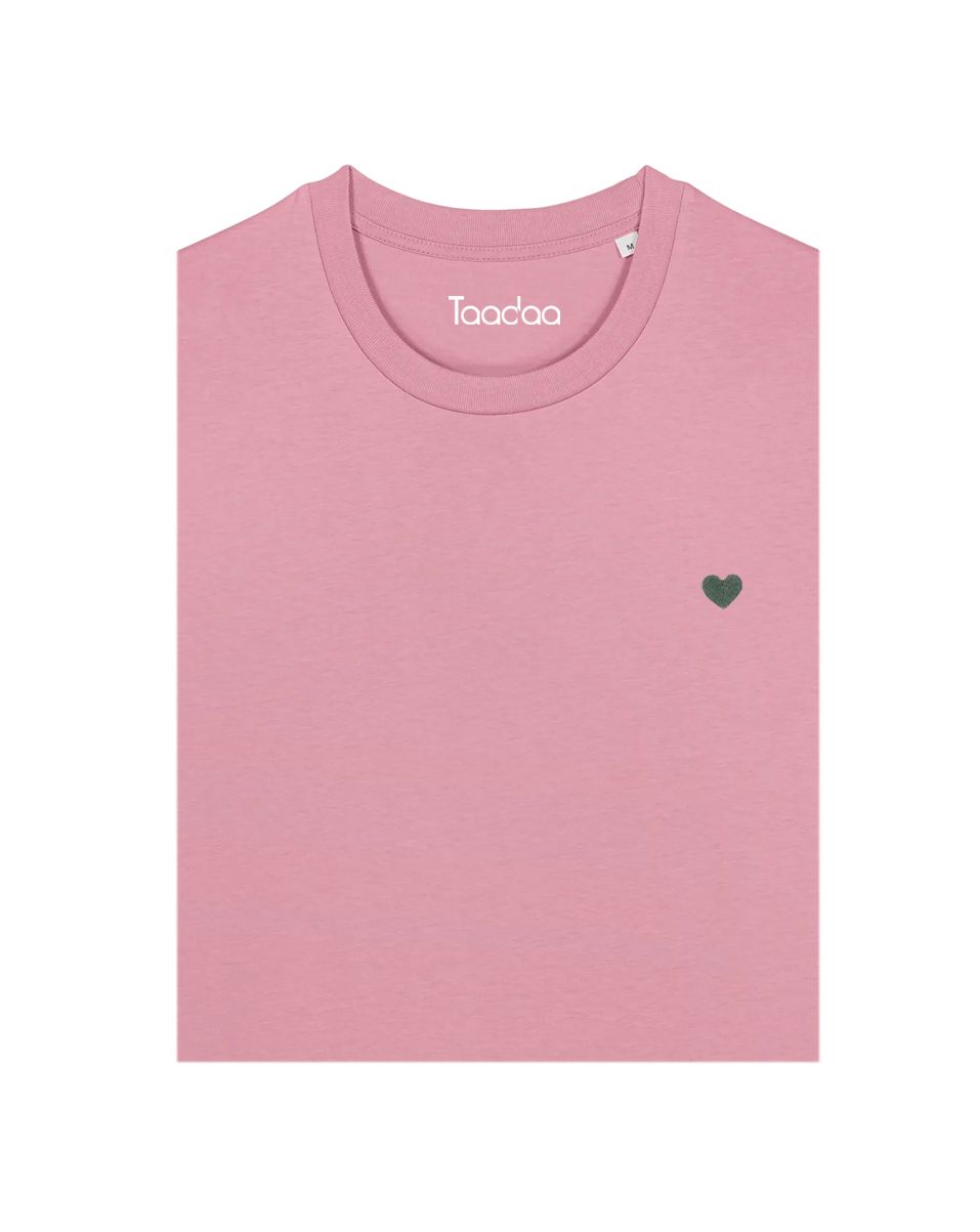 Bio T-shirt - Groen Hart - UNISEX, Kleur T-shirt: Oud Roze