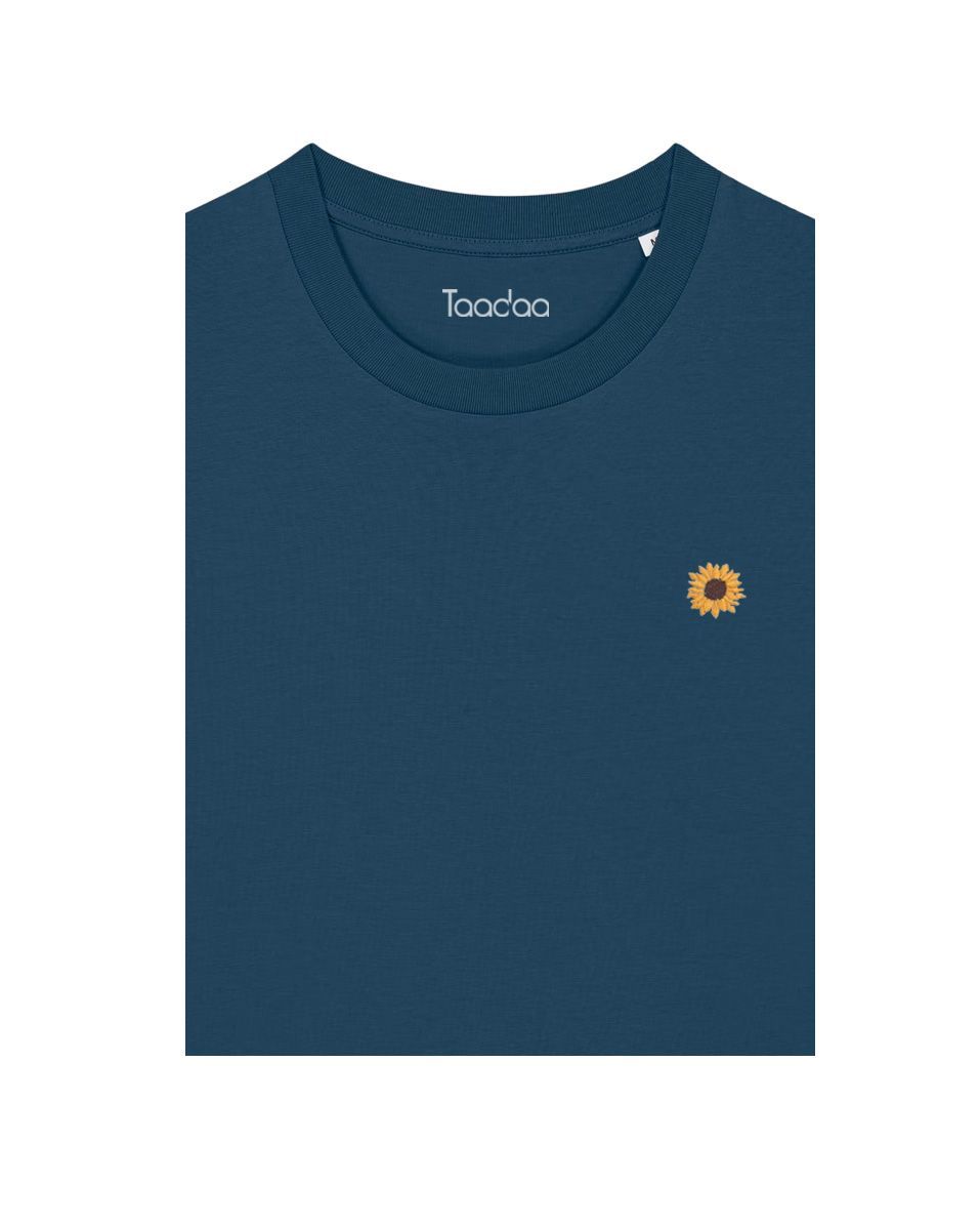 Bio T-shirt - Zonnebloem - UNISEX, Kleur T-shirt: Petrol Blauw