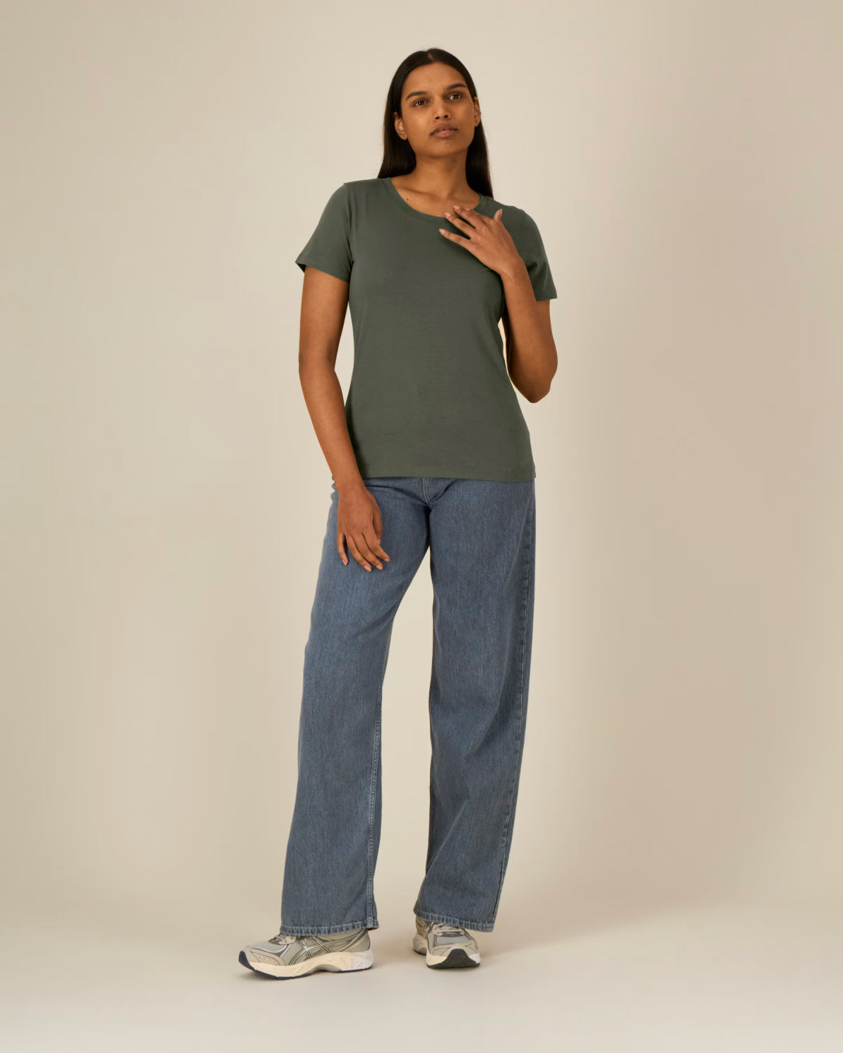 NIEUW MODEL Zelf samenstellen | Bio T-shirt Khaki Groen DAMES