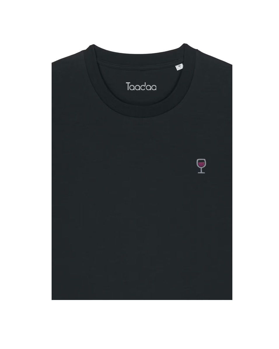 Bio T-shirt - Wijnglas - UNISEX, Kleur T-shirt: Diep zwart