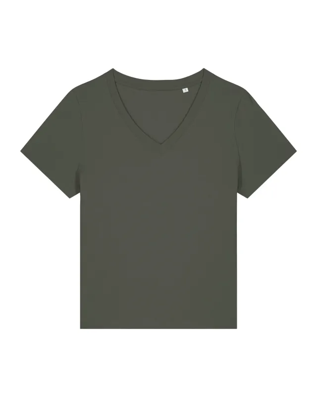 Zelf samenstellen | Bio V-Hals T-shirt Khaki Groen DAMES
