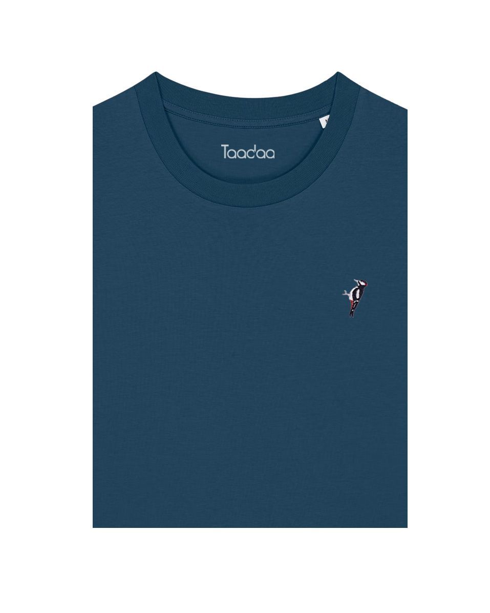 Bio T-shirt - Specht - UNISEX, Kleur T-shirt: Petrol blauw