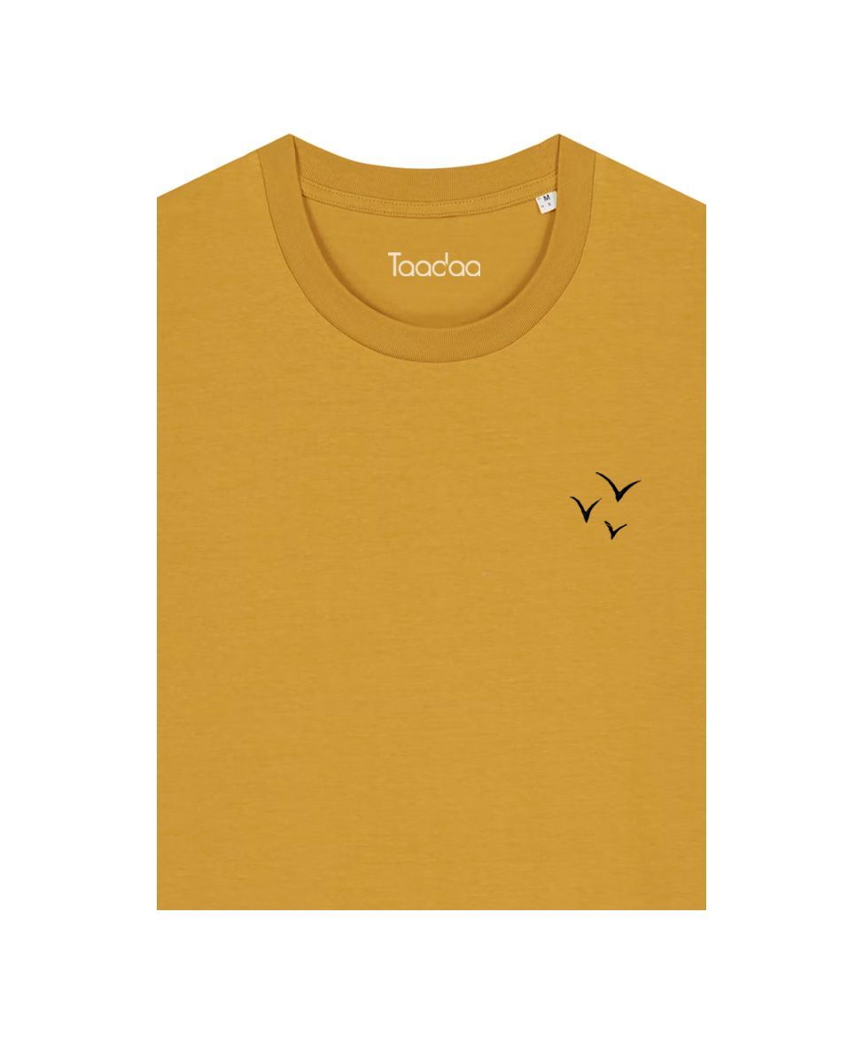 Bio T-shirt - Vogelvrij - UNISEX, Kleur T-shirt: Oker geel