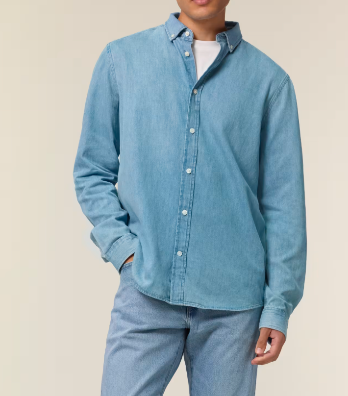 -20% Zelf samenstellen | Bio Blouse Licht-Denim HEREN | Maat S
