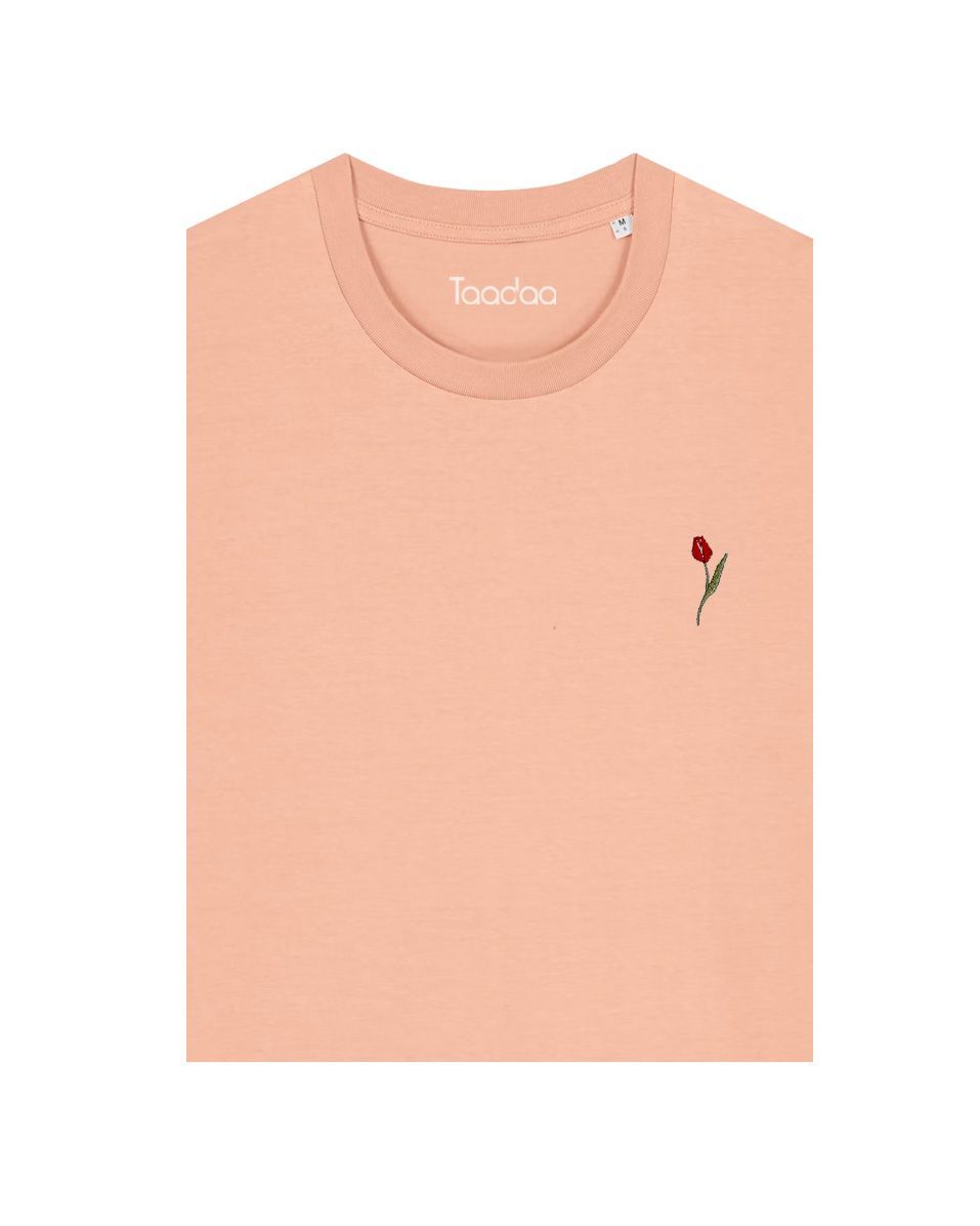 NIEUW Bio T-shirt - Tulp - UNISEX, Kleur T-shirt: Perzik roze