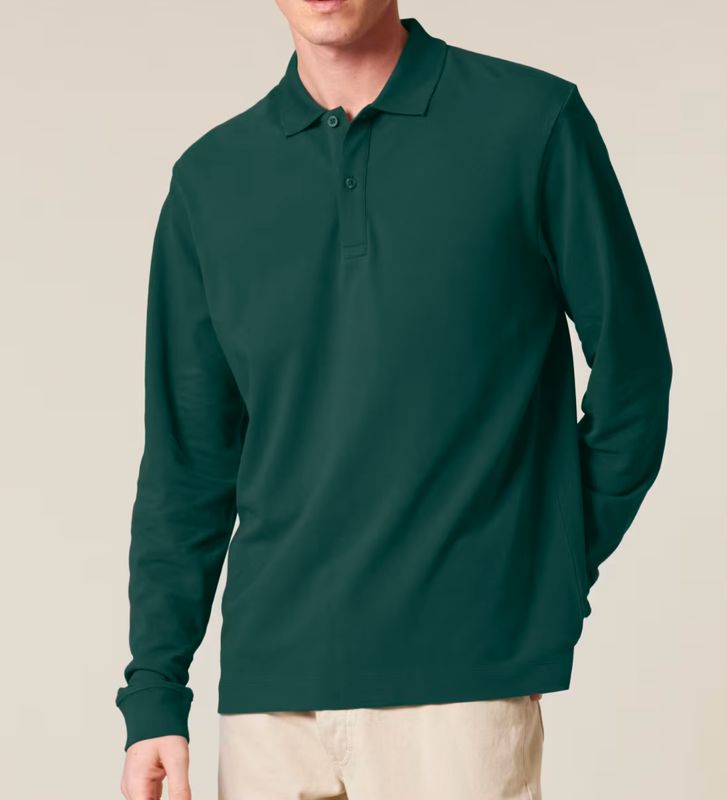 Zelf samenstellen | Bio Polo lange mouwen Donker Groen Unisex