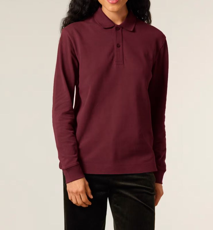 Zelf samenstellen | Bio Polo lange mouwen Bordeaux Rood Unisex