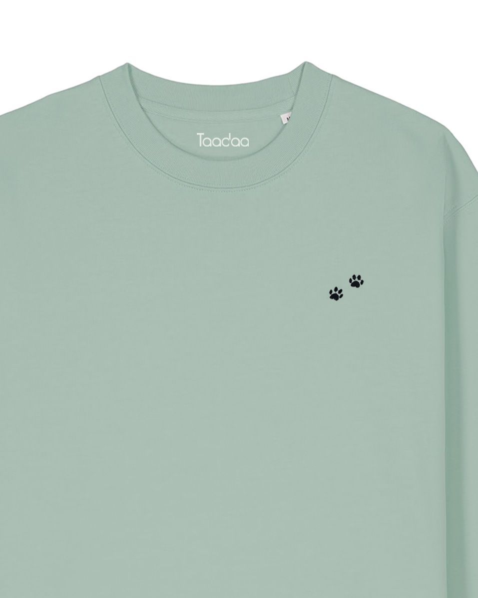 Pullover mit Pfotenabdrücke | Bio-Baumwolle, Pullover-Farbe: Aloegrün